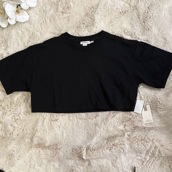 Good American Cropped Boxy Tee in Black Size 00/0 - Picture 2 of 6